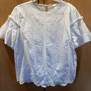 H&M White Eyelet Cotton Ruffle Sleeve Blouse